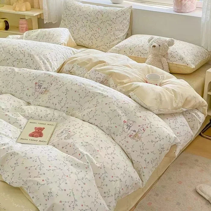 2025 new Cotton Duvet Cover Set with 2 Pillowcases 1 bed sheet - Elegant & Breathable Bedding Set,Fade-Resistant, Multiple Sizes