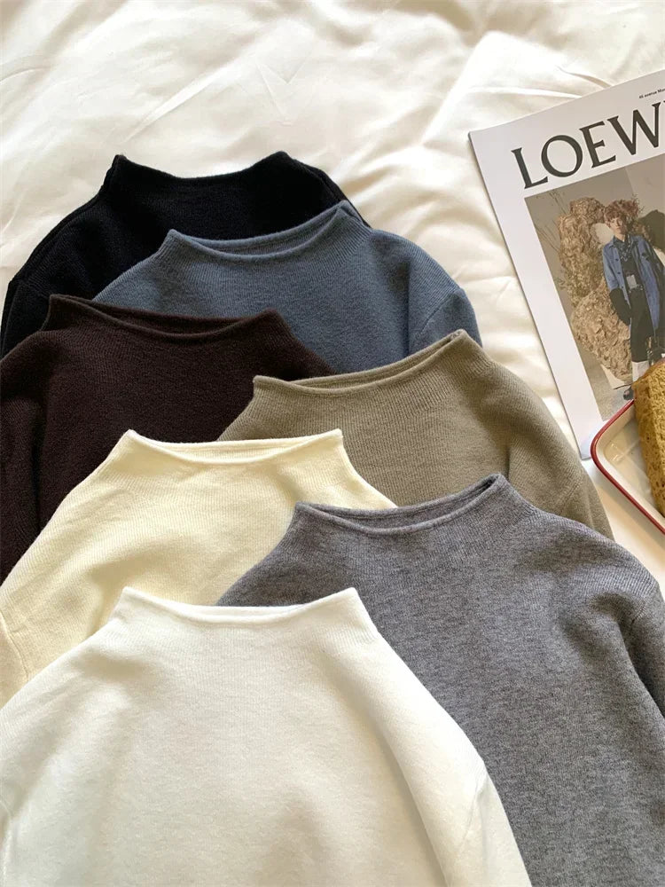2025 Women Turtleneck Knitted Pullovers Solid Sweater Harajuku Korean Soft Warm Knitwear Autumn Winter Fashion Slim Jumpers Tops.
