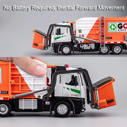 1:18 Electric Sanitation Garbage Truck Toy Cars Model Alloy Water Tanker Diecast Light Sound Vehicle Children's Educational Toys.