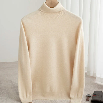 Men 100% Merino Wool Sweater Turtleneck Knitted Pullover Cashmere Warm Solid Color Clothes Business Bottoming Tops Autumn Winter.