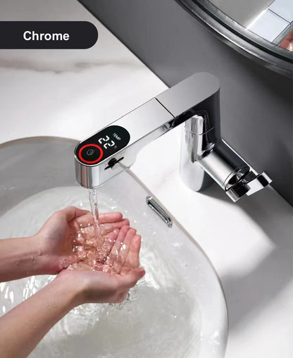 VGX Multifunctional Bathroom Faucets Pull Out Basin Mixer Sink Faucet Gourmet LED Display Tap 360° Tapware Crane Brass Chrome