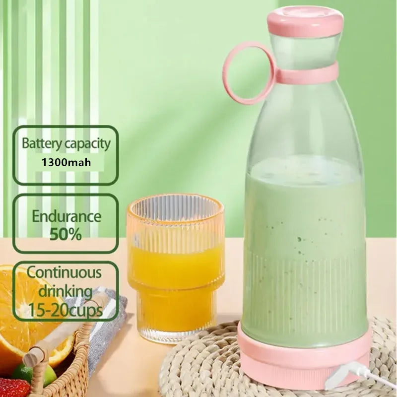 6-Blade Mini Portable Electric Juicer Bottle – USB-Charged, Shakes Orange/Lemon, Works As Fresh Fruit Mixer & Squeezer.
