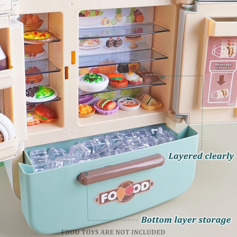 Miniature Mini Food Cooking Set Real Oven Realistic Meals Kids Kitchen Set Double Door Refrigerator With Music And Lights Play.