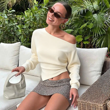 Mozision Inclined Shoulder Long Sleeve Sexy T-shirt Women Autumn Fashion Solid Skew Collar Backless Ruched Club Party T-shirts.