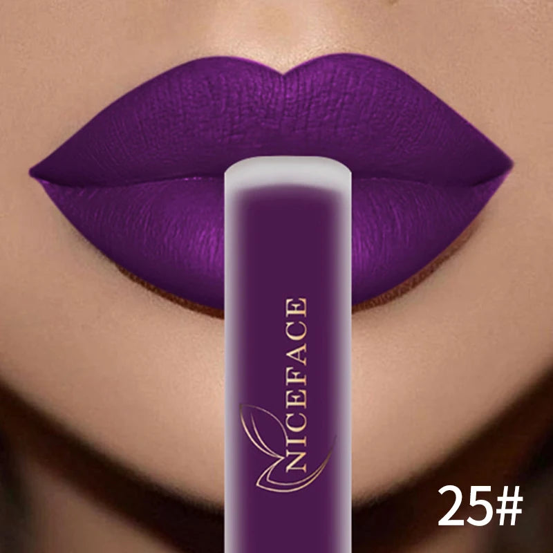 NICEFACE Matte Liquid Lipstick Waterproof Long Lasting Lip Gloss Tint Sexy Red Nude Purple Metallic Lipsticks Makeup Cosmetics.