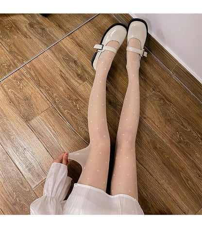 Heart Print Women Tights Ultra-thin Nylon Thigh High Stockings Pantyhose Women Lingerie Female Hosiery High Waist Body Stockings.
