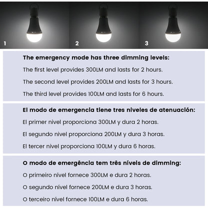 LED-Notfalllampe, wiederaufladbare Glühbirne, 7 W, E27, 110 V, 220 V, tragbar, zum Aufhängen, 3-Wege-Campinglampe, Zelt, Zuhause, Stromausfall, Veranda.