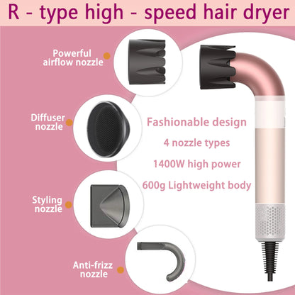 Hair dryer, 1400W high power, quick drying, lightweight body, low noise, comes with multiple types of air nozzles..