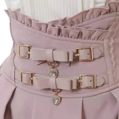Sweet Lolita Jirai Kei High Waist Skort - Double Bow Buckle Short Skirt for Women Japanese Y2K Kawaii Fashion Summer Casual.
