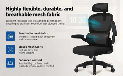 Daccormax Bürostuhl ergonomisch, Schreibtischstuhl, 150 kg Fassungsvermögen, verstellbare Kopfstütze und Armlehnen, Computerstuhl mit Lordosenstütze