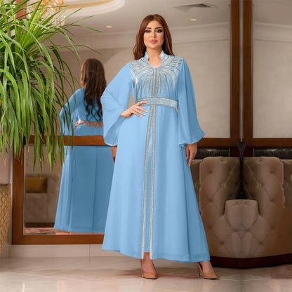 Uni Arabische Robe Mode Nahen Osten Muslimischen Kaftan Dubai Hot Fix Diamant Party Abendkleider für Frauen Kerb Stehkragen