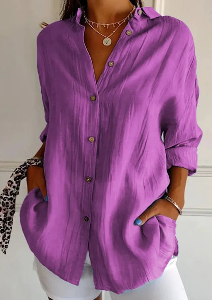 Shirt Women's Lapel Long Sleeve Solid Color Casual Single Breasted New Fashion Brown Black White Shirt Tops Blouses for Female.