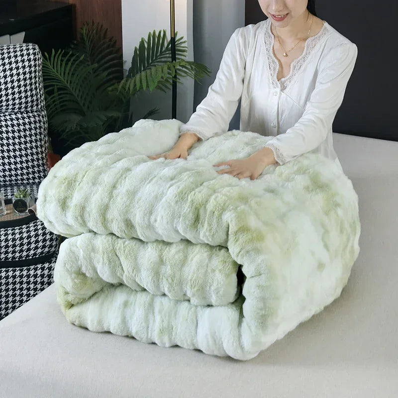 2024 New Colorful Rabbit Plush Bubble Winter Quilt Thickened Rabbit Plush Winter Double-sided Plush Skin-friendly and Warm.