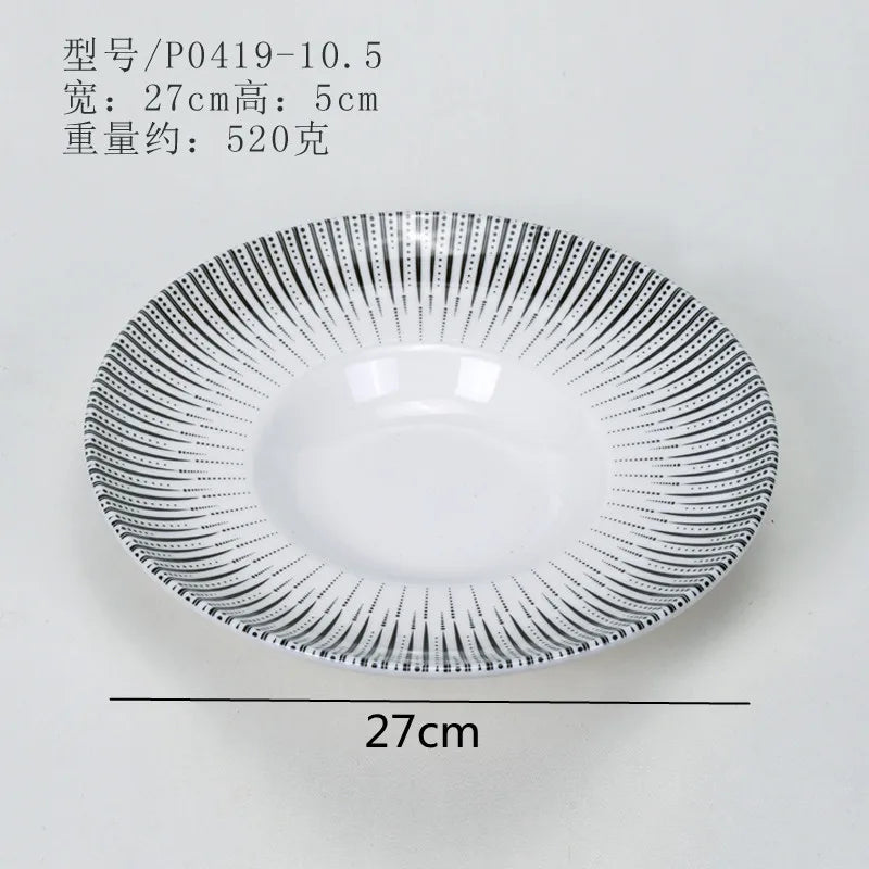 Melamine Tableware Set Round Dinner Plate Western Steak Plates Serving Fruit Salad Bowl Dessert Snack Tray.