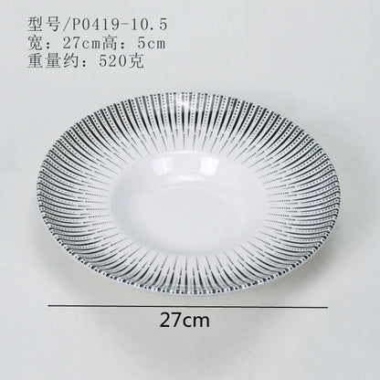 Melamine Tableware Set Round Dinner Plate Western Steak Plates Serving Fruit Salad Bowl Dessert Snack Tray.