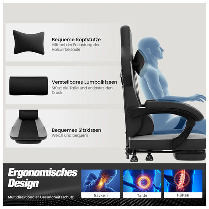 WOTSTA Gaming-Stuhl, ergonomischer Bürostuhl, Renncomputerstuhl, höhenverstellbarer Computerstuhl mit Kopfstütze