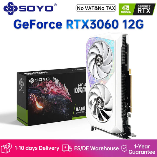 SOYO Original NVIDIA RTX3060 12G Graphics Card GDDR6 Memory 192Bit PCIE4.0x16 Gaming Video Card for Desktop Computer Accessories.