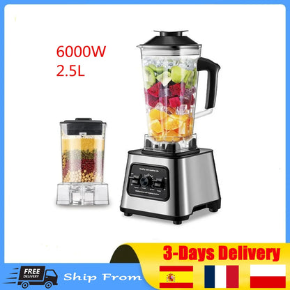 6000W Professional Table Mixer for Ice Nuts Fruit 2.5L Container Heavy Duty Blender Smoothie Maker Kitchen Appliance.