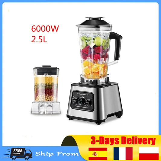 6000W Professional Table Mixer for Ice Nuts Fruit 2.5L Container Heavy Duty Blender Smoothie Maker Kitchen Appliance.