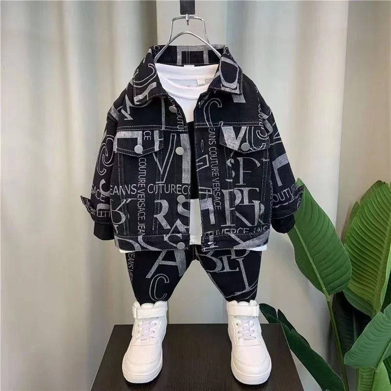 Boys Set Spring and Autumn 2024 New Children's Handsome Clothes Trendy Baby Autumn Fashion Cowboy Two Piece Set Kids Outfits.