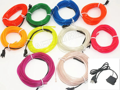 3V 5V 12V 2M/3M/5M Neon Light Dance Party Decor Light Neon LED lamp Flexible EL Wire Rope Tube Waterproof LED Strip.