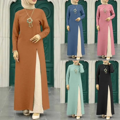 Muslim Women's Long Sleeve Crepe High Split Hem Dress.