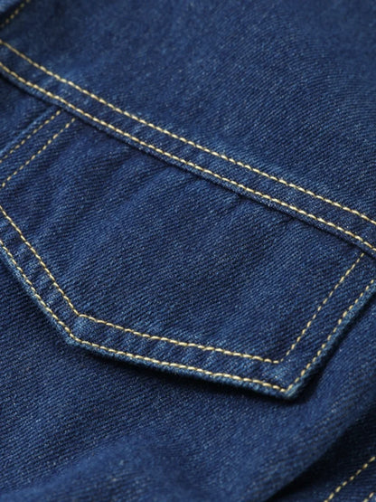 Retro Classic Denim Jacket Pants 2pcs Set Strap Coat Women Straight Leg Pants Autumn Stylish Women's Casual Suit.