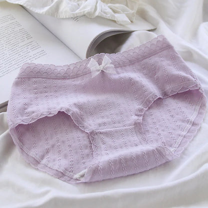 5Pcs/Set Pure Cotton Women's Panties Mid Waist Underpants Elastic Underwear Girls Floral Japanese Sexy Lace Comfort Lingerie.