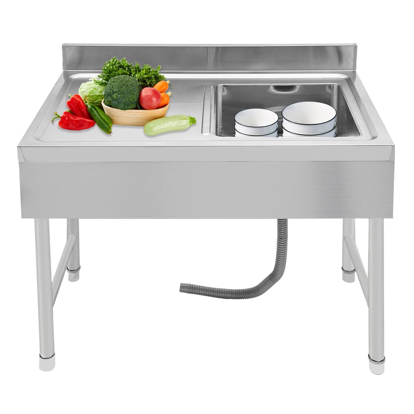 Freestanding Stainless Steel Sink Commercial Restaurant Sink Outdoor Sink for Homes Bathrooms Farms Backyards Garages