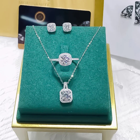 3Pcs/set Fashion Square Zircon Necklace Earrings Ring For Women Luxury Wedding Engagement Jewelry Shining Party Jewelry Gifts.