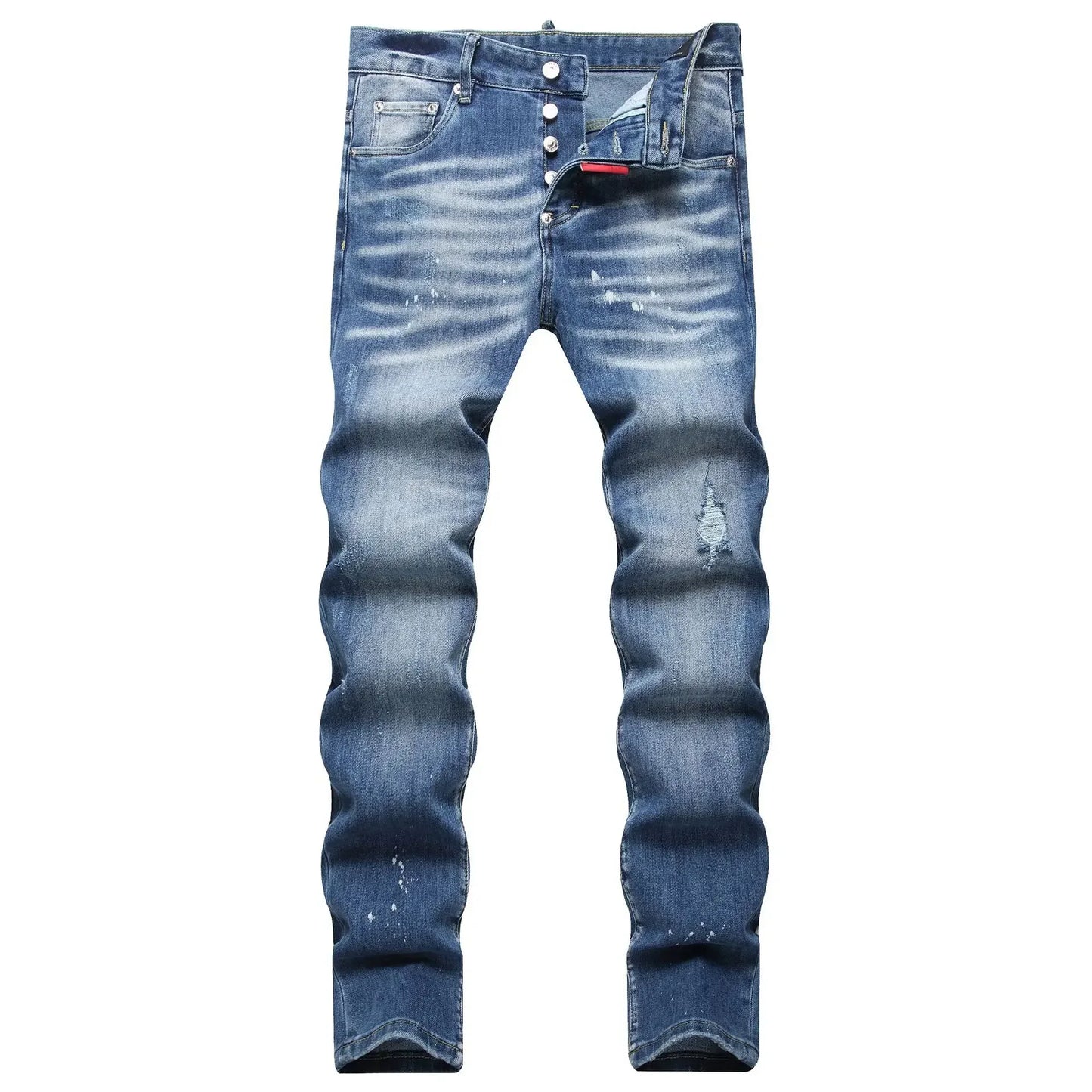 2025 Men's Ripped Jeans Luxury Brand Light Blue Holes Long Trousers Quality Male Fashion Stretch Slim Pants Men Skinny Jeans.