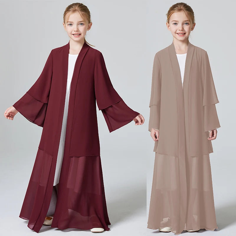 Ramadan  Muslim kids Girls Abaya Solid Long Kaftan abaya enfant Robe Dress Kebaya Kids Clothes For Gift (Without Hijab).