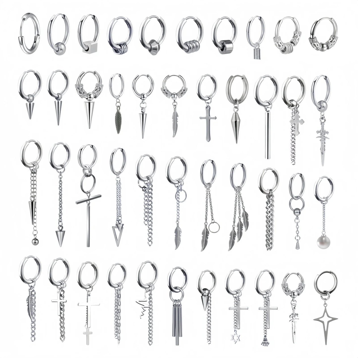 Long Hanging Crosses Leaves Pendants Hoops Woman Earrings Man Vintage Stainless steel Hip Hop Ear Piercing Jewelry Accessories.