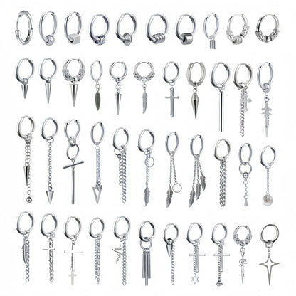 Long Hanging Crosses Leaves Pendants Hoops Woman Earrings Man Vintage Stainless steel Hip Hop Ear Piercing Jewelry Accessories.