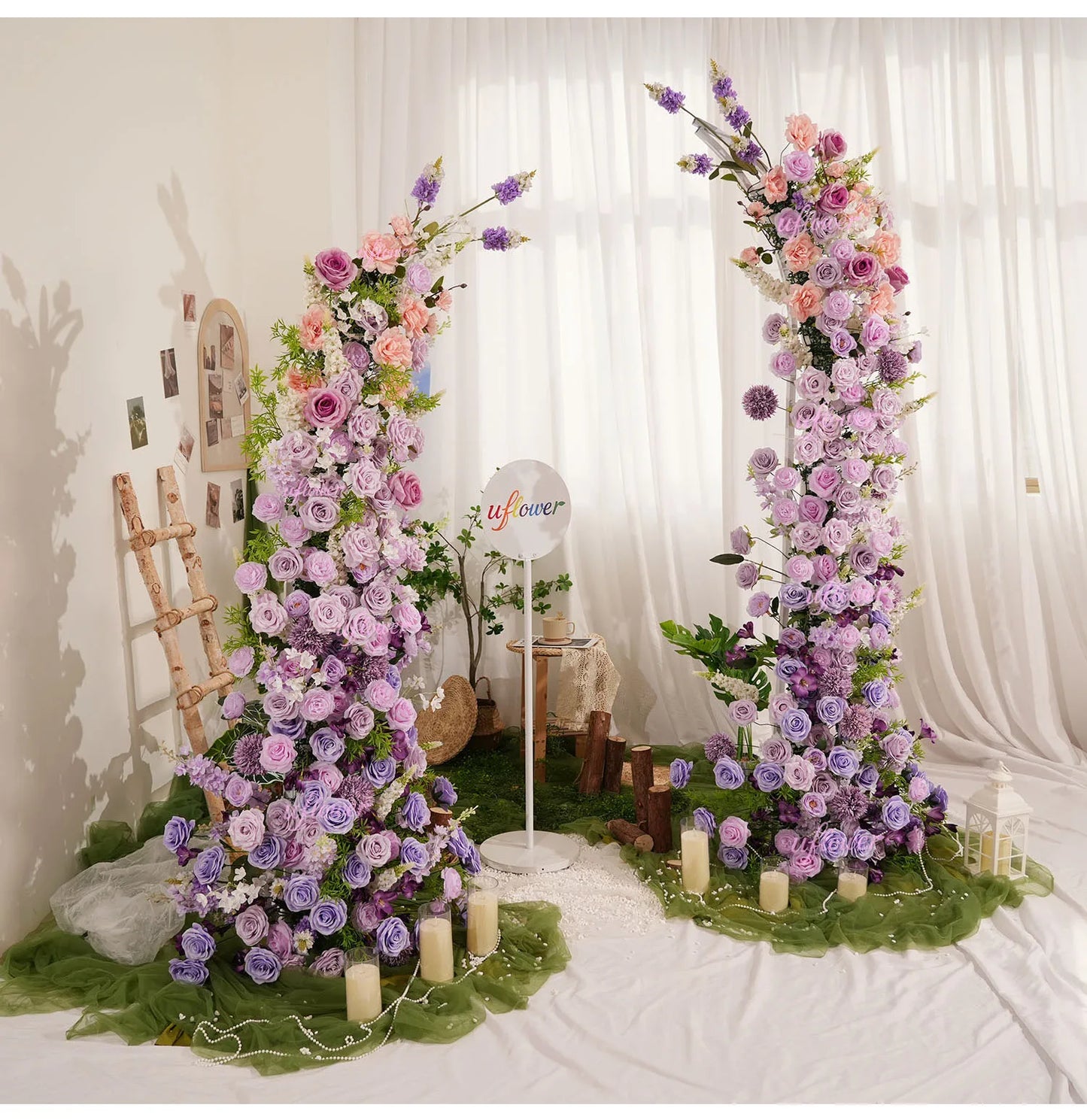 Uflower Gradient Lila Rose Blumenbogen Künstliche Dekorationen für Hochzeit Hintergrund Event Party Blumenarrangement Horn.