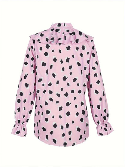 Ladies Spring Summer Long Sleeve V Neck Ruffle Shirt Loose Vintage Women's Streetwear Vintage Style Ladies Top.