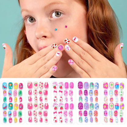 120pcs/box Pink Cartoon Children Press On Nails Candy Color Unicorn Cat Bunny Kids Full Cover False Nail Girls Party Nail Decora.