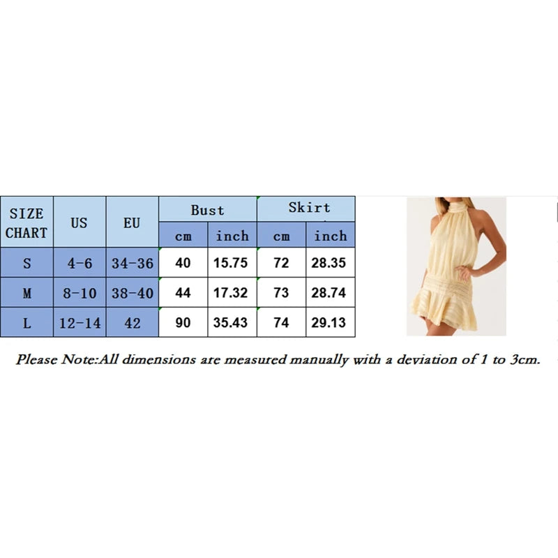 Frauen Sexy Halter Rüschen Mini Kleid Lace Up Backless Strand Party Kleider 2025, Sommer Mode Urlaub Dame Cocktail Vestidos.