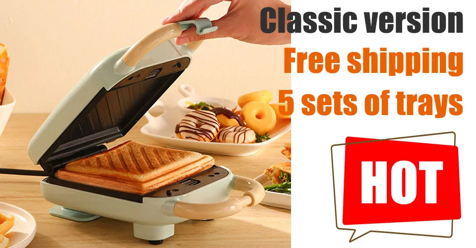Electric Sandwich Maker Breakfast Machine Household Light Food Multi-Function Waffle Maker Takoyaki Toast Donut Pressure Toaster.