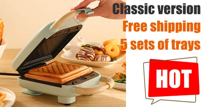 Electric Sandwich Maker Breakfast Machine Household Light Food Multi-Function Waffle Maker Takoyaki Toast Donut Pressure Toaster.
