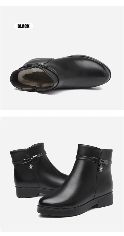 WOIZGIC Women Mother Female Ladies Genuine Leather Ankle Shoes Boots Platform Wool Plush Warm Fur Winter Zipper Plus Size 42 43.