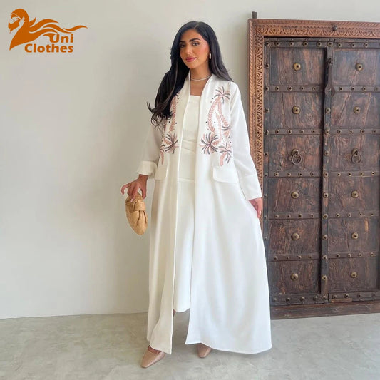 UNI Ramadan Eid Open Kimono Abaya Dubai Luxury Embroidered Abaya Islam Muslim Modest Dress Women Kebaya Kaftan Robe Femme Musulm.