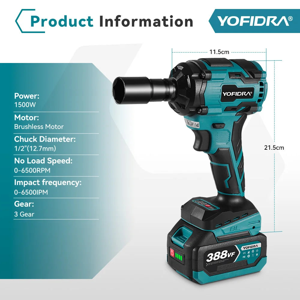 YOFIDRA 1/2 "1000N.M Bürstenlosen Elektrischen Schlagschrauber Handheld Cordless Auto Schraubendreher Bohrer Steckschlüssel Set Für Makita Batterie Pin