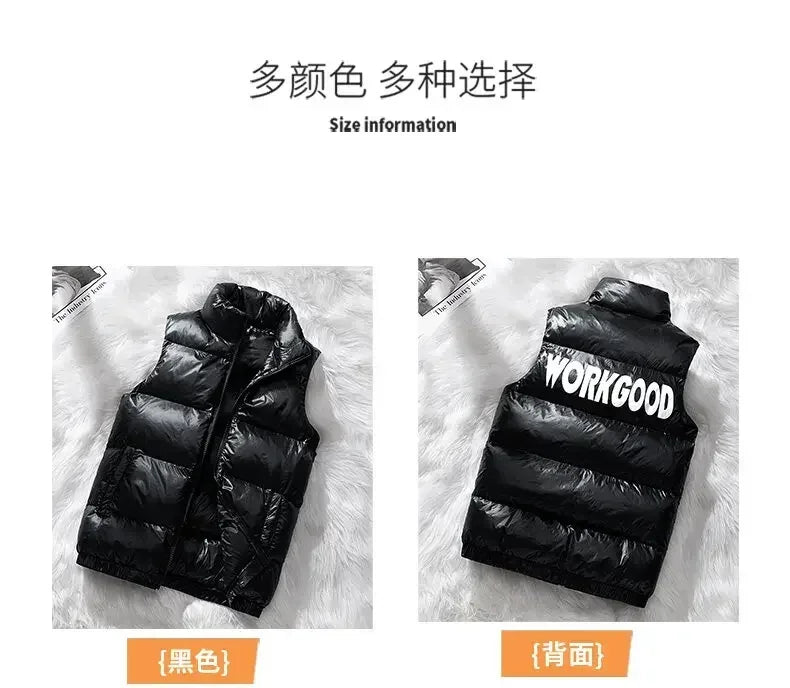 Vest Winter Hooded Glossy Cotton Vest Casual Waistcoat Men's Sleeveless Jacket Warm Overcoats Zipper Solid Color Mens Warm Vests.
