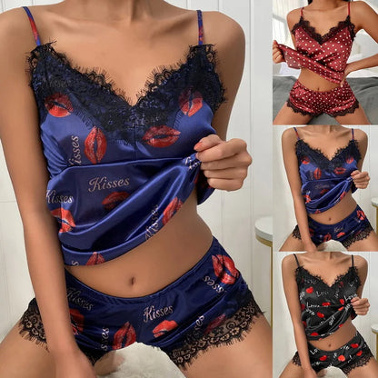 Sommer Frauen sexy Pyjamas Set Satin Seide tiefe V-Spitze Cami Weste Home Kleidung Tops und Shorts Nachtwäsche für weibliche Leibchen Rock.
