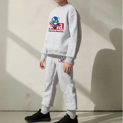 Marvel Spring/autumn Children's Clothing  Sets Captain America Boys O Neck Hoodies Pants Two Piece Casual Pullover Set for Kids.