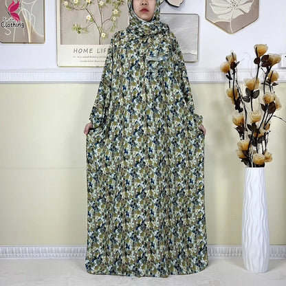 2025 New Muslim Abayas For Women Ramadan Prayer Garment Dubai Middle East Femme Robe Cotton Loose African Dress Turban Attached