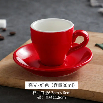 Thickened Ceramic Coffee Cup Set 80ML Italian Espresso Cup Plate Small Cup Colorful with Plate Spoon Drinkware