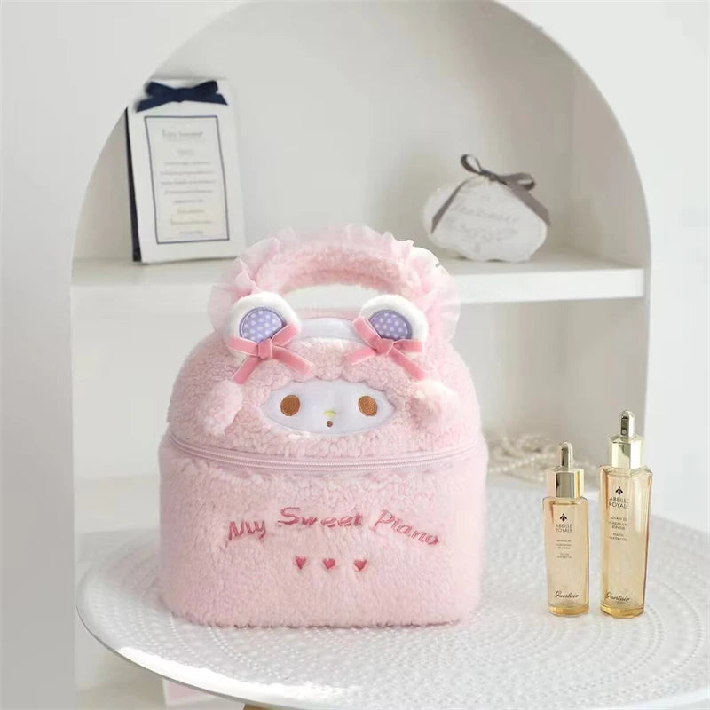 Cute My Melody Sweet Piano Cosmetic Bag Lovely Pink Drawstring Bag Kawaii Jewel Case Japanese Style Plush Bag Gifts Girl.