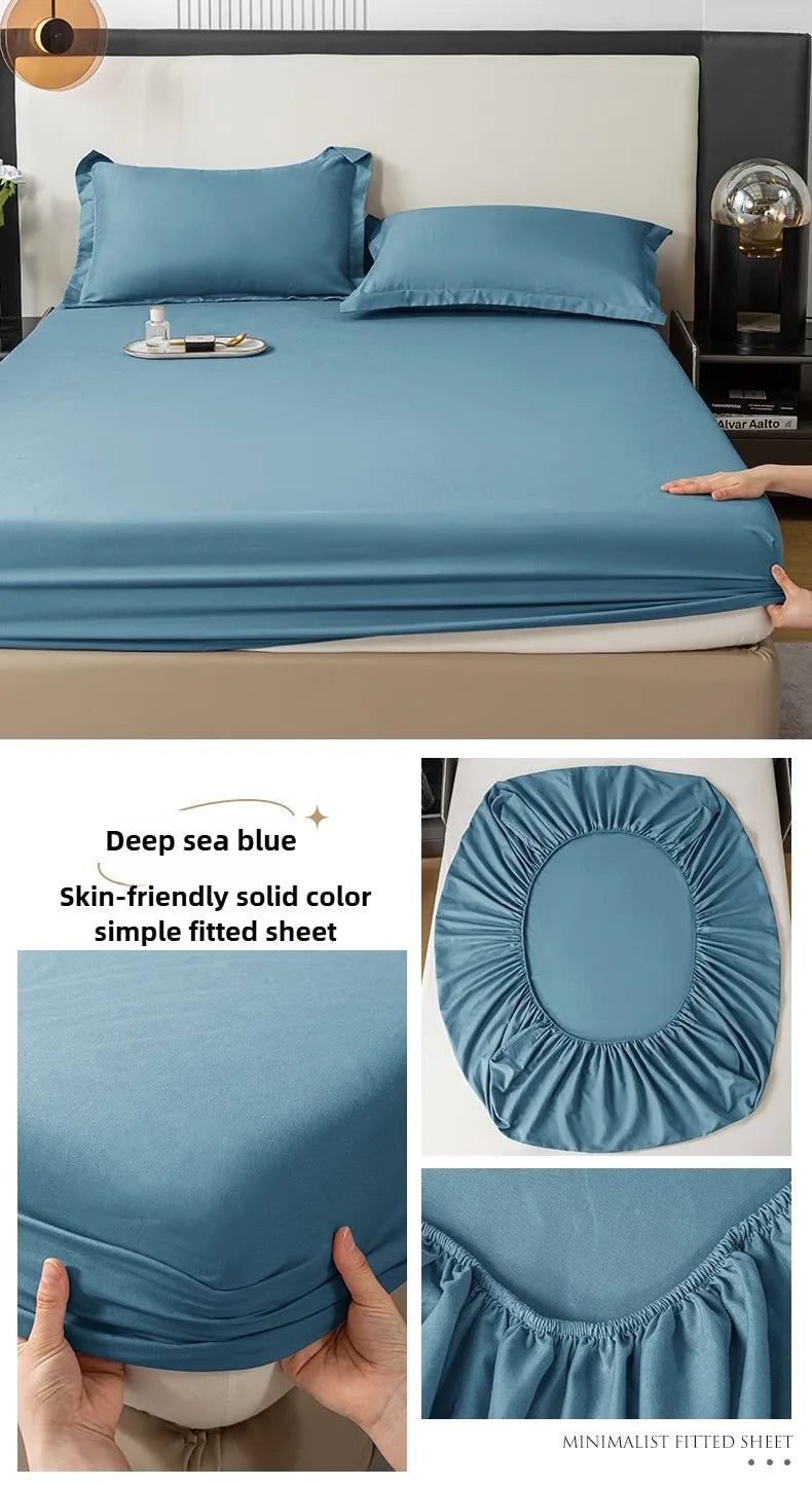 1Pc Fitted Bed Sheet With Elastic Band Solid Color Anti-slip Adjustable Mattress Cover for Single Double (No Pillowcase）